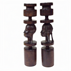 Artisan Handcrafted African Tribal Ironwood Male Female Bust Candlestick Holders